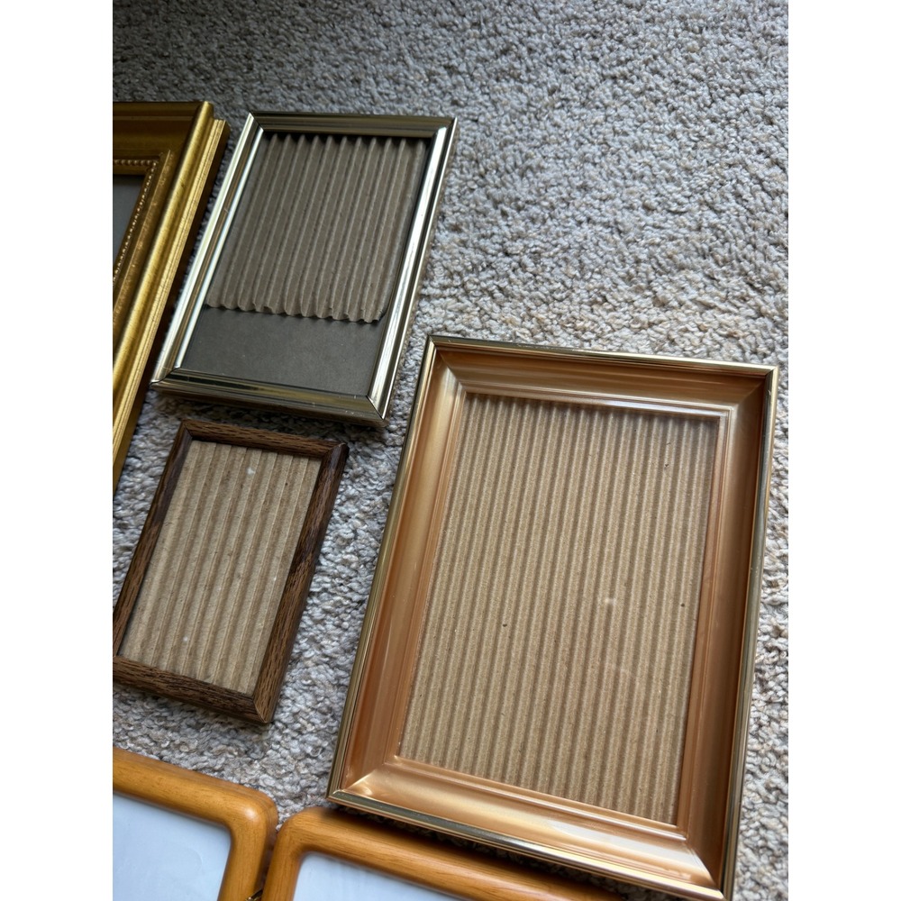 Vintage Mixed Picture Frame Lot 8pc Gold Wood Metal Tabletop Gallery Set - Picture 8 of 9